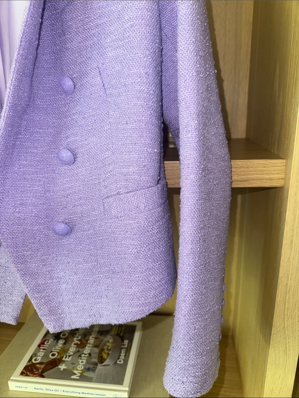 L'AGENCE Lilac Double-Breasted Tweed Blazer - Picture 5 of 8